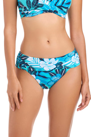 Blue and white Moody Blooms hipster bikini bottom by Bleu Rod, featuring floral print and comfortable fit for beach or pool.