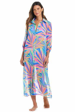 On The Bright Side Long Button Down Shirt Cover Up - Bleu Rod Beattie