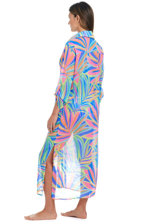 On The Bright Side Long Button Down Shirt Cover Up - Bleu Rod Beattie
