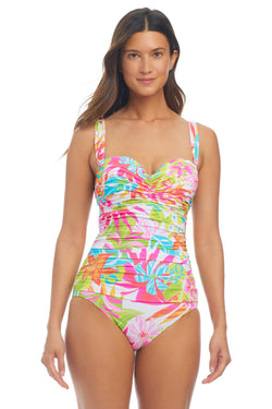 Packing a Punch Shirred Bandeau One Piece Swimsuit with Underwire