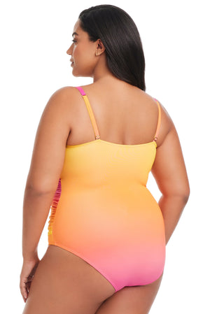 NEW! Plus Size Beat The Heat Shirred Bandeau One Piece Swimsuit