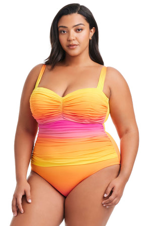 NEW! Plus Size Beat The Heat Shirred Bandeau One Piece Swimsuit