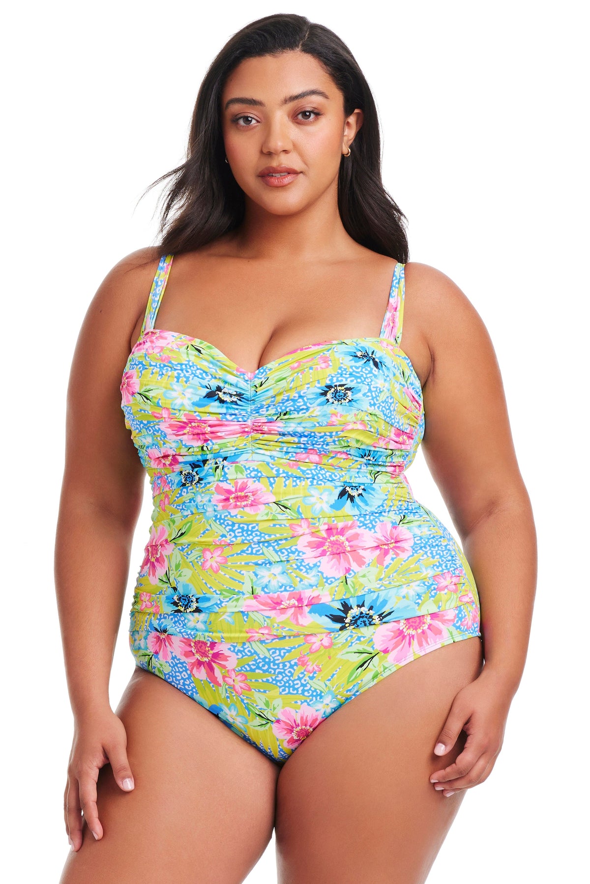Plus Size Let's Get Away Shirred One Piece Swimsuit - Bleu Rod Beattie
