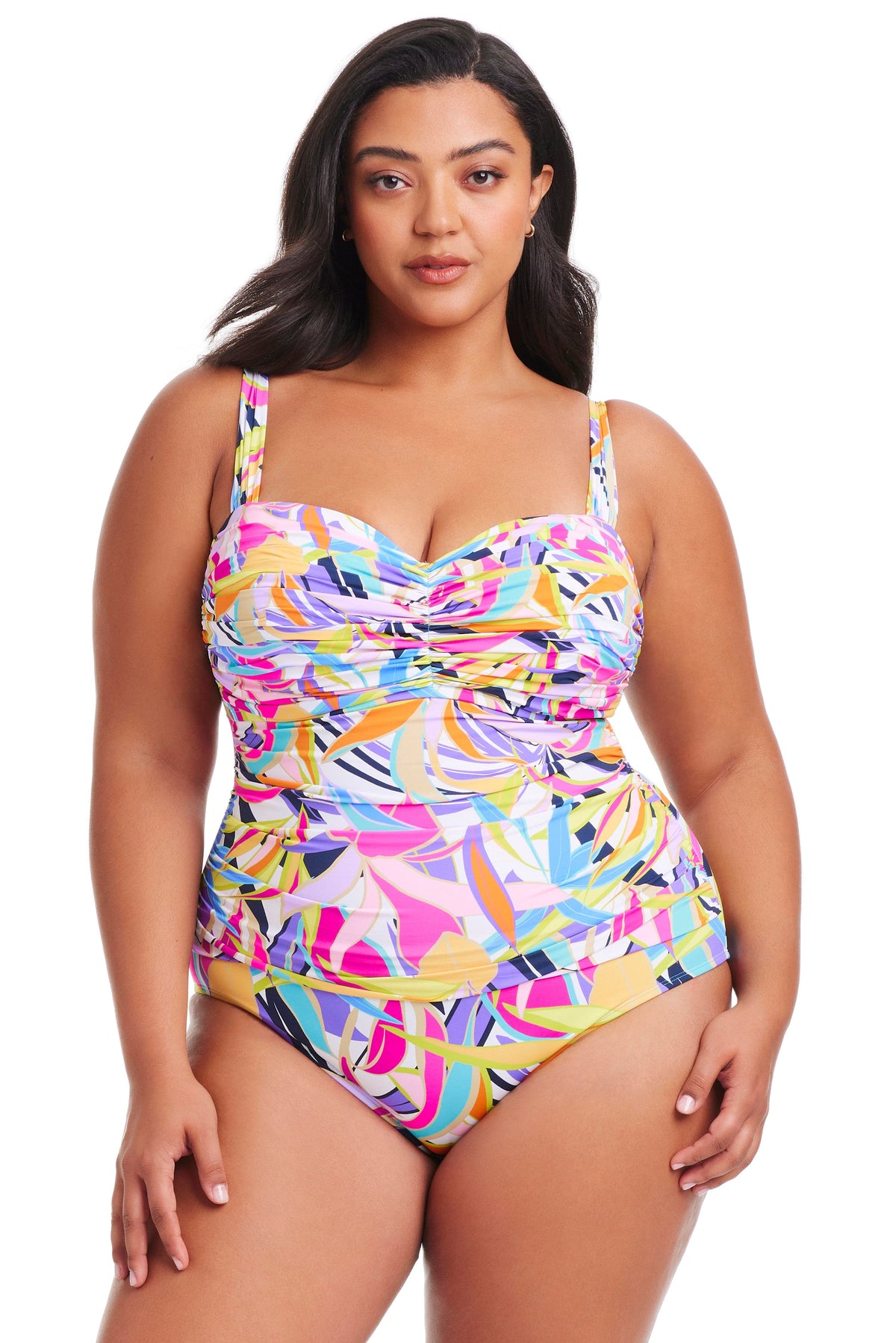 Plus Size Living Color Shirred Bandeau One Piece Swimsuit - Bleu Rod Beattie