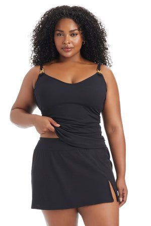 Plus size Pique Ole Plus V-neck Tankini Swim Top by Bleu Rod Plus, featuring a comfortable fit and stylish design.