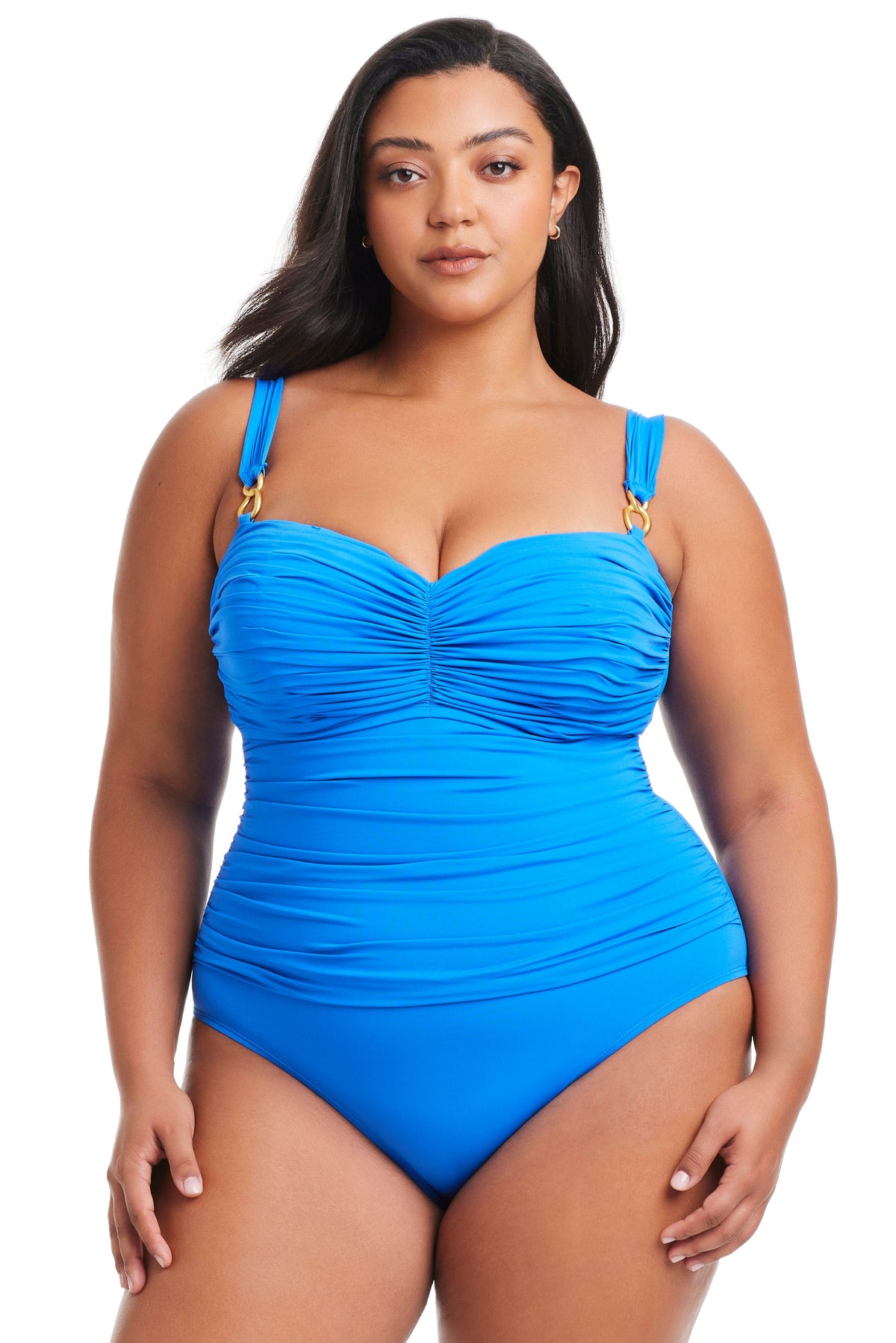 Plus Size Life's A Beach Shirred One Piece Swimsuit - Bleu Rod Beattie