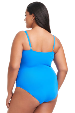 Plus Size Life's A Beach Shirred One Piece Swimsuit - Bleu Rod Beattie