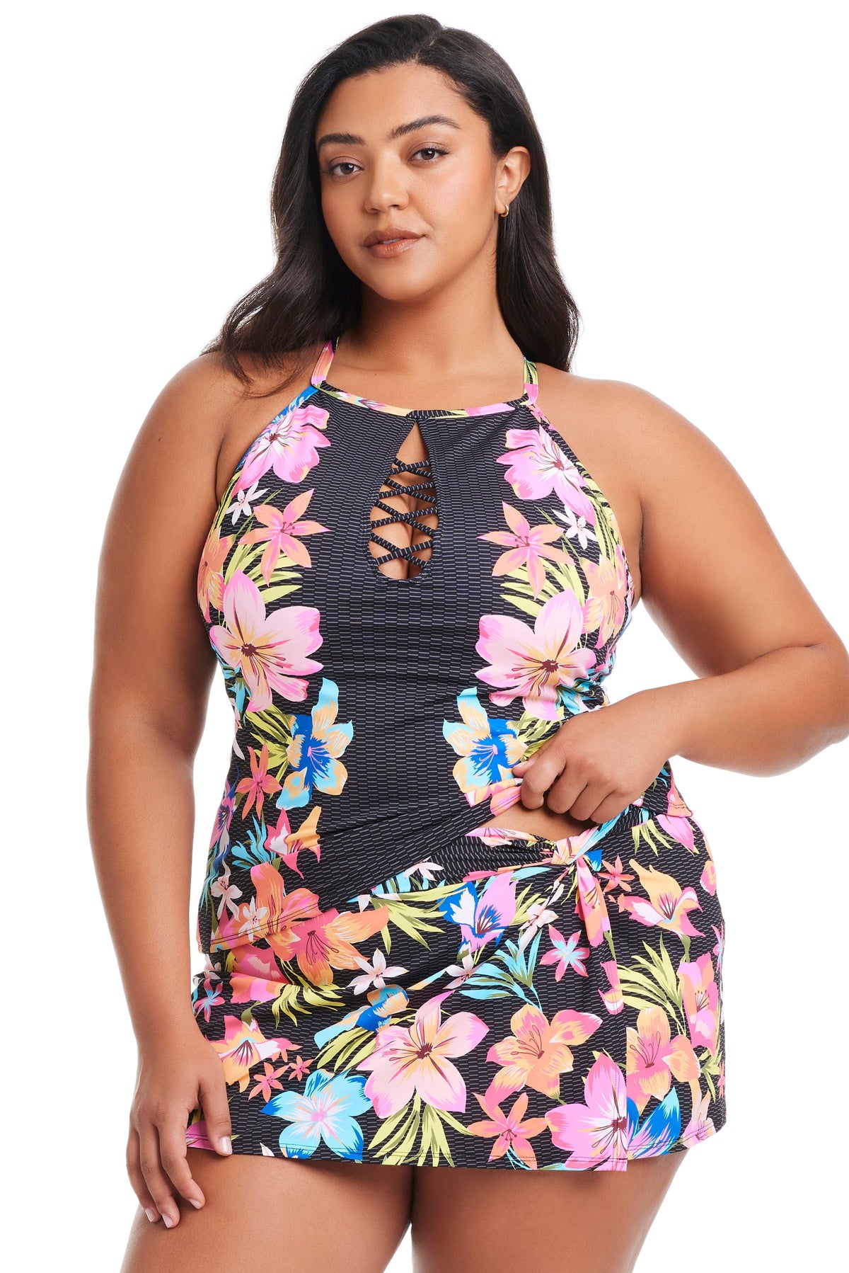 Plus Size Sweet Escape Hi-Neck Tankini Top - Bleu Rod Beattie