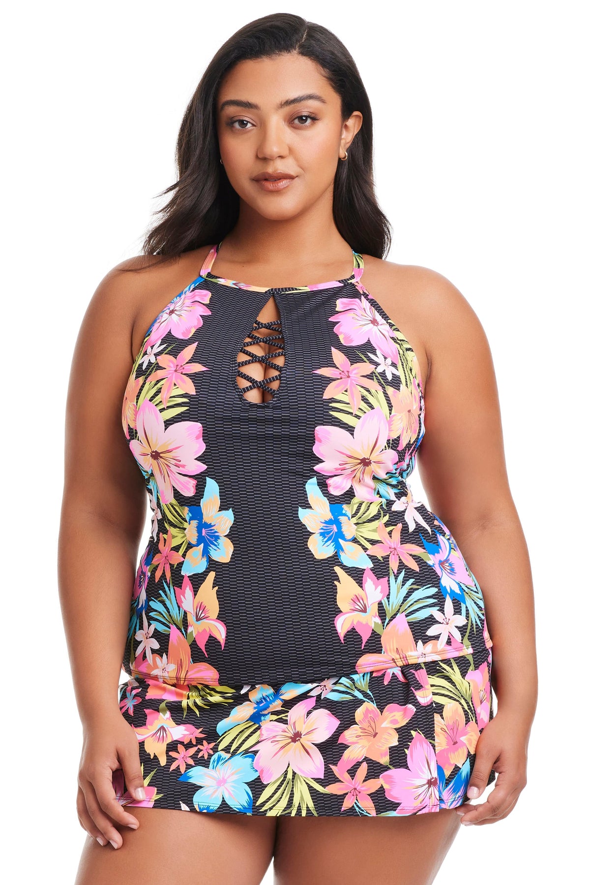 Plus Size Sweet Escape Hi-Neck Tankini Top - Bleu Rod Beattie