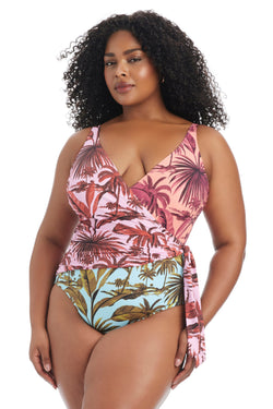 White Lotus Plus Mio one-piece swimsuit by Bleu Rod Plus in white, plus size, with a sleek, fitted design for stylish beachwear.