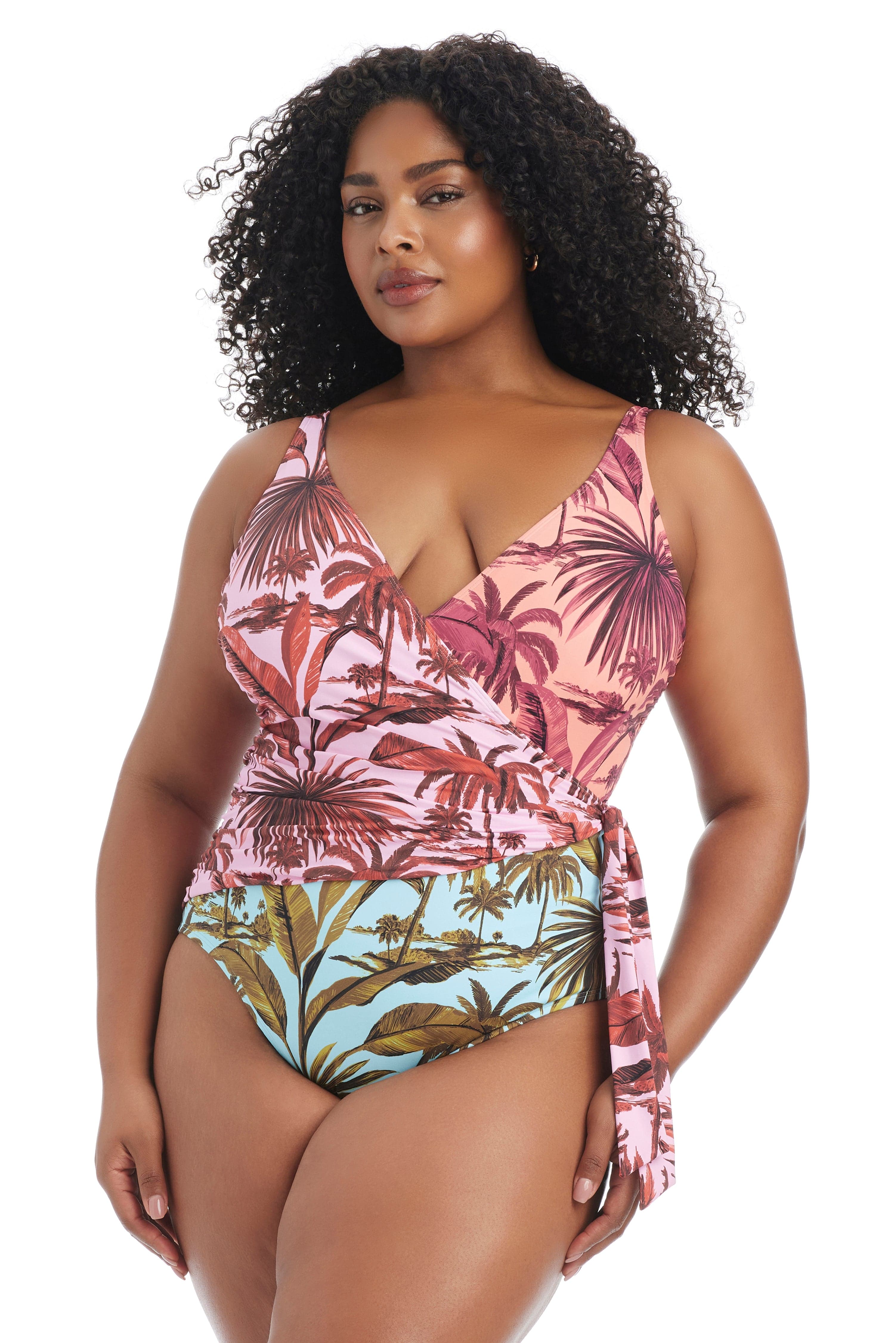 Bleu Rod Beattie Plus Size White Lotus Full Coverage Tie-Knot Detail One-Piece Swimsuit - Multi