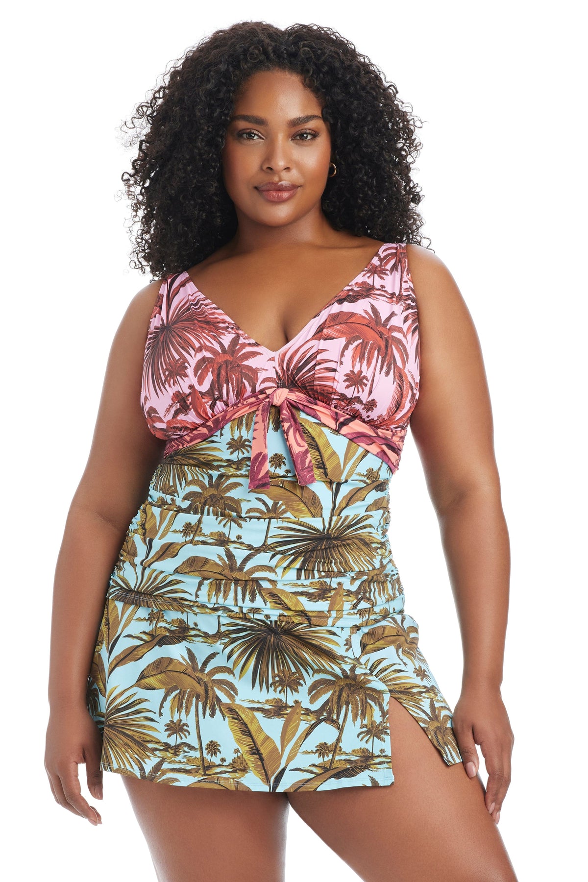 White Lotus Plus Size Tankini Swim Top by Bleu Rod Plus, featuring a stylish white tankini design for plus size swimwear.