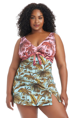 White Lotus Plus Size Tankini Swim Top by Bleu Rod Plus, featuring a stylish white tankini design for plus size swimwear.