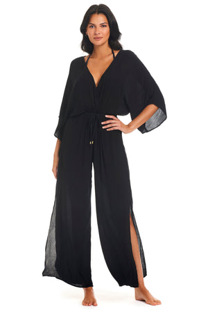 Pool Party Jumpsuit W/ Side Pkts & Slits Coverup - Bleu Rod Beattie