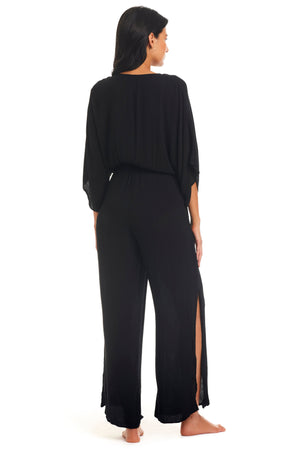 Pool Party Jumpsuit W/ Side Pkts & Slits Coverup - Bleu Rod Beattie