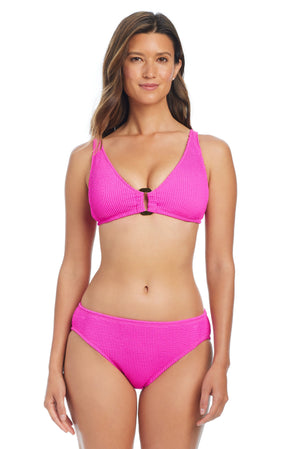 Pucker Up Over The Shoulder Bikini Top in Dahlia