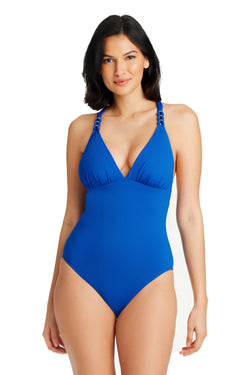 Ring Master V Neck One Piece Swimsuit - Bleu Rod Beattie