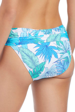 Blue Bleu Rod Riviera Retreat skirted hipster bikini bottom with a relaxed fit and vibrant floral pattern, perfect for beachwear.