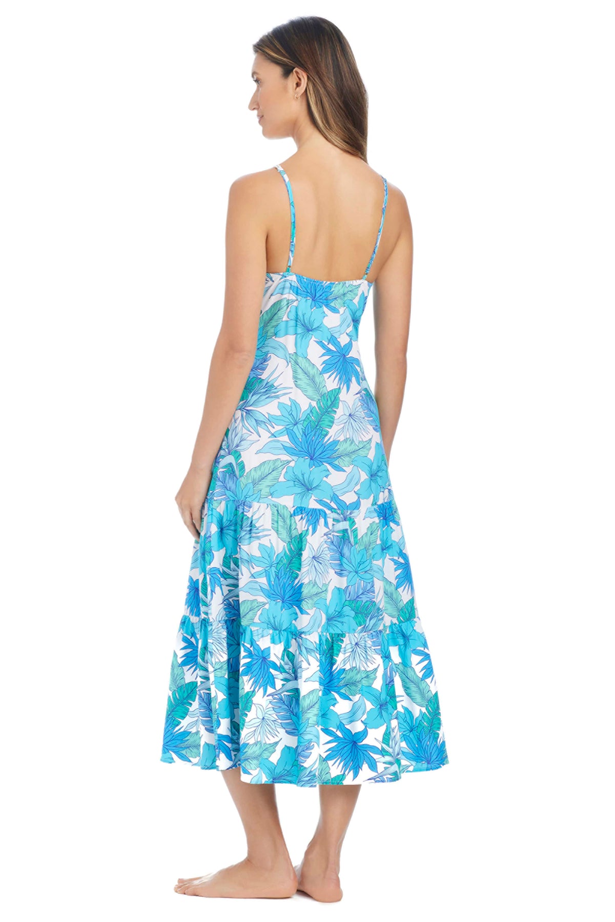 Blue Bleu Rod Riviera Retreat midi dress cover-up with flowing fabric and relaxed fit, perfect for beach or poolside wear.