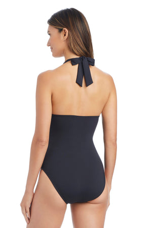 Bleu Rod Rufflicious Mio halter one-piece swimsuit with stylish design, featuring a halter neckline and vibrant swimwear fabric.