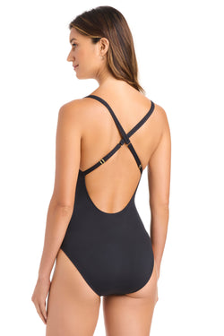 Snap To It! Scoop Neck Mio One-Piece Swimsuit - Bleu Rod Beattie