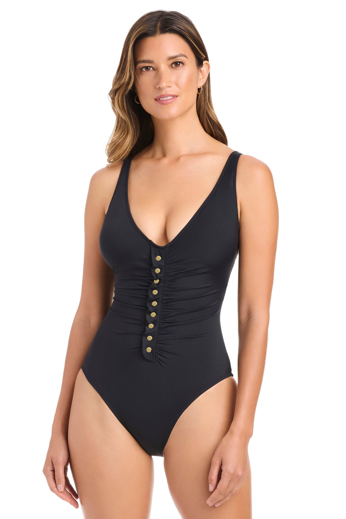 Snap To It! Snap Down Over The Shoulder One-Piece Swimsuit - Bleu Rod Beattie