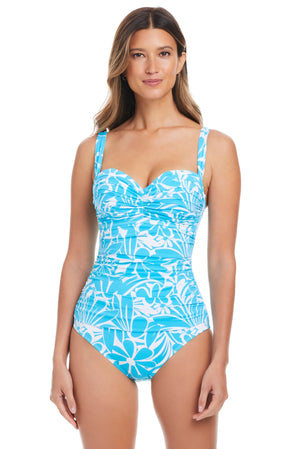 Sock It To Me Shirred One Piece Swimsuit - Bleu Rod Beattie