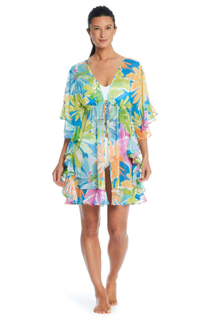 Spring It On Open Front Ruffle Caftan - Bleu Rod Beattie