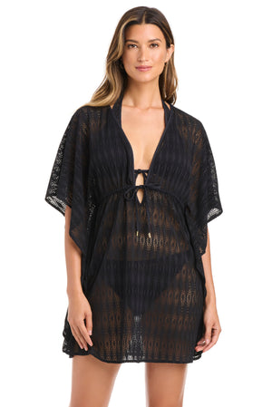 Sunkissed Crochet Caftan Coverup by Bleu Rod, featuring lightweight, airy crochet fabric with intricate patterns and a relaxed fit.