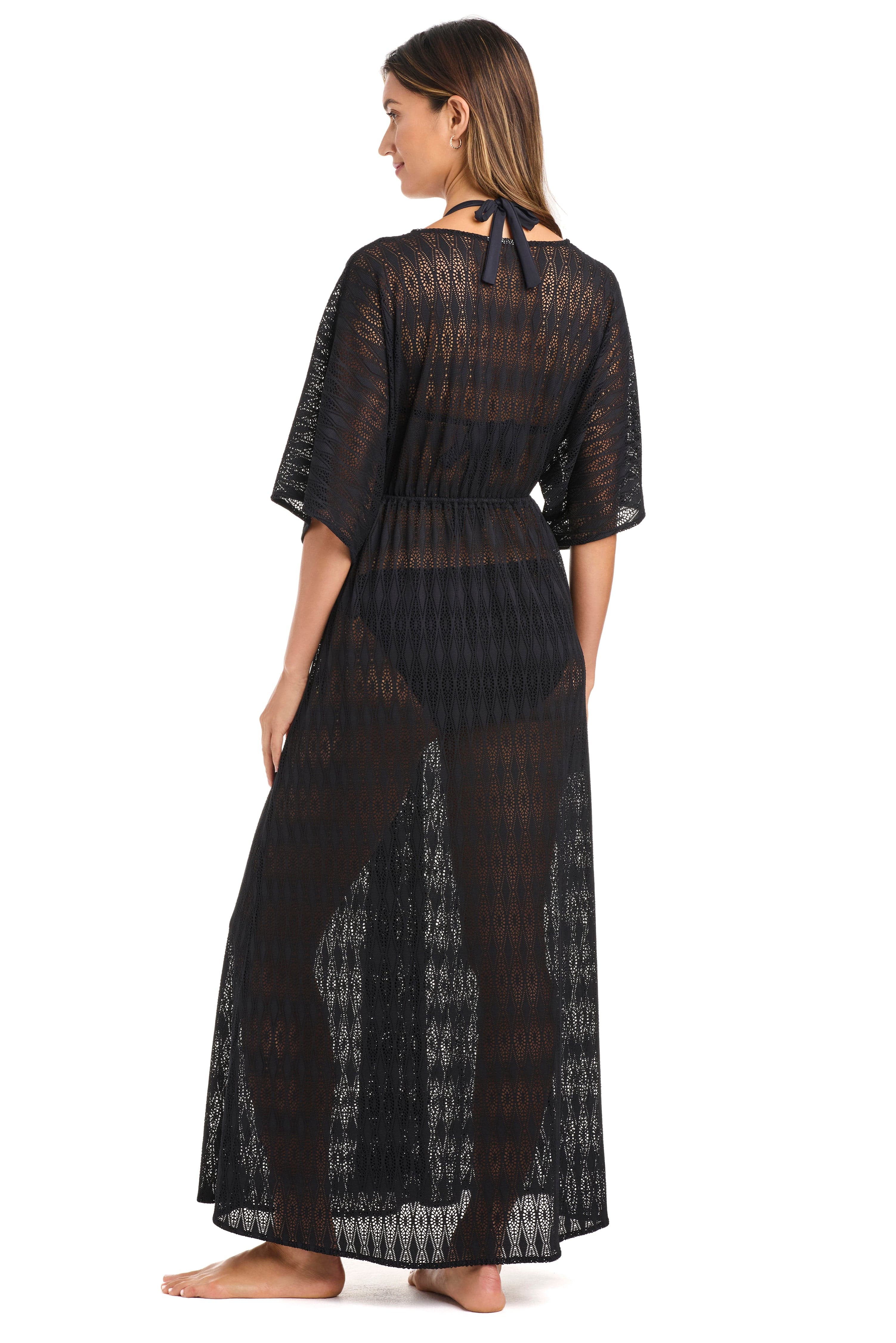 blue crochet cover up dress Rod Beattie Women's Open Stitch Cover Up Caftan - White