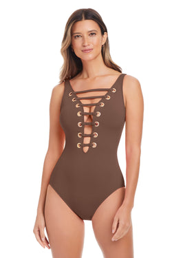 Bleu Rod limited edition one-piece swimsuit from The Hole In One Collection, featuring a stylish, form-fitting design for women.