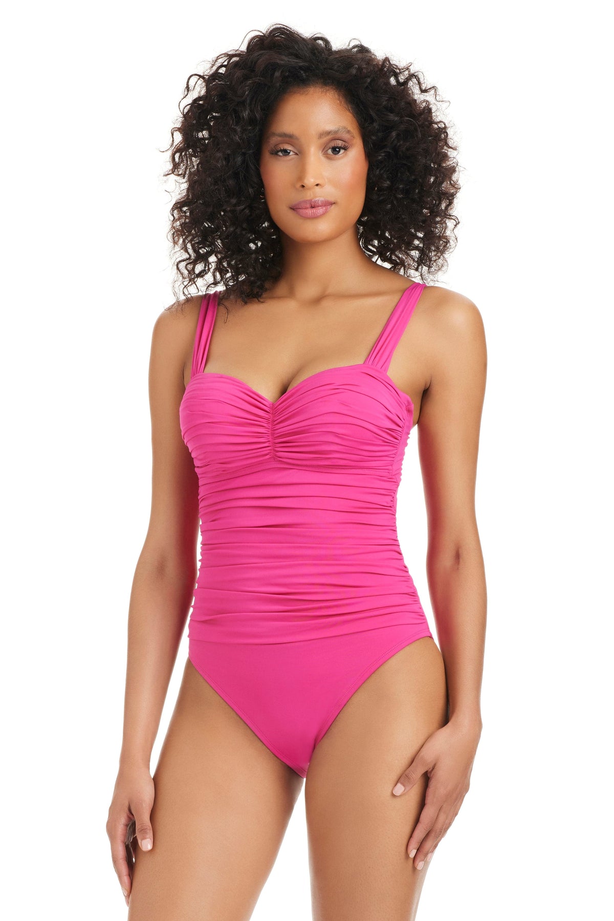 The Kore Pink Punch Shirred Bandeau Premium One Piece Swimsuit