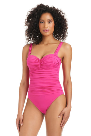 The Kore Pink Punch Shirred Bandeau Premium One Piece Swimsuit