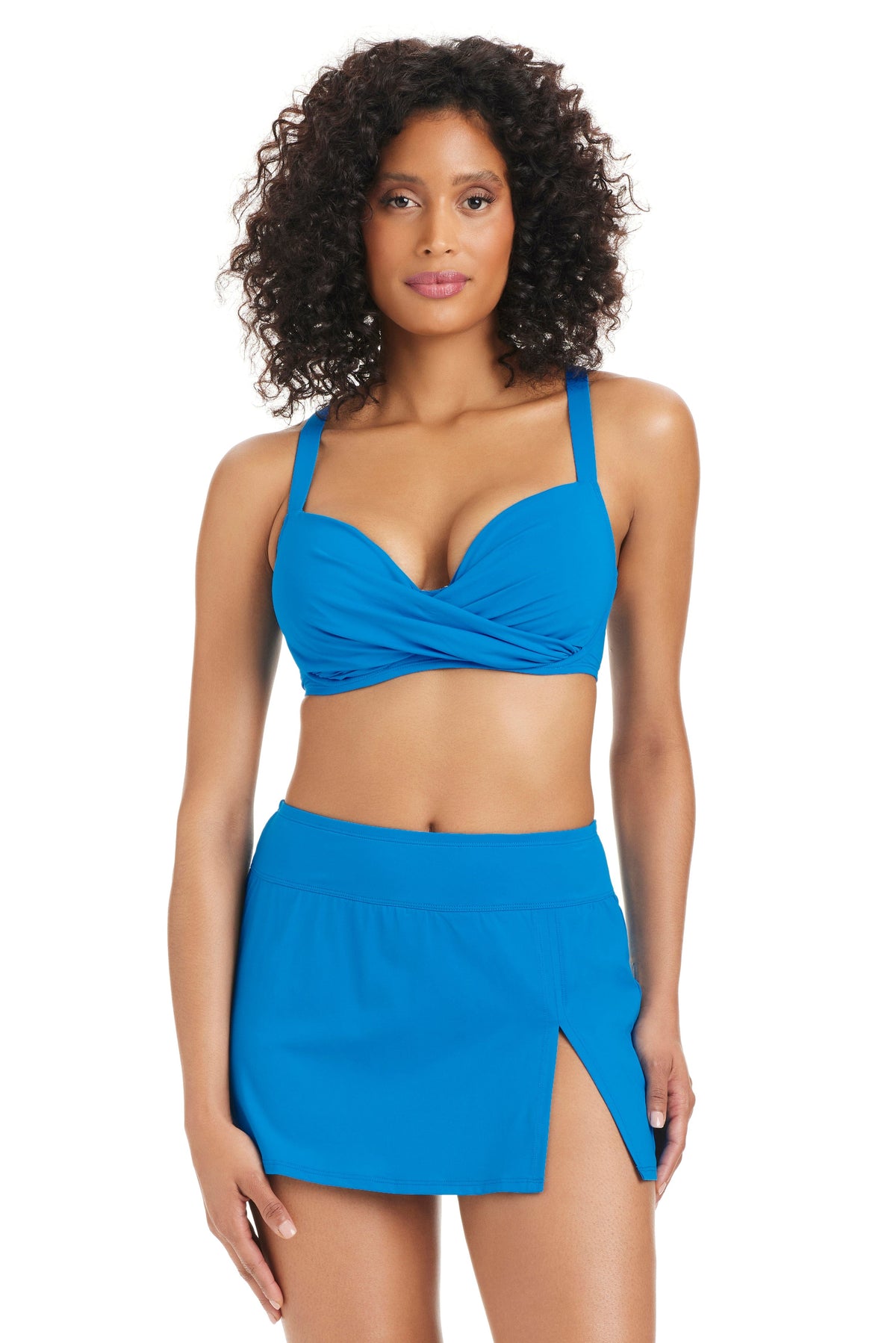 Blue Bleu Rod Women's Kore D-DD Cup Underwire Bikini Top from The Kore Collection with adjustable straps and supportive underwire.