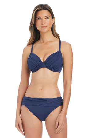Blue Rod The Kore Collection midnight D-DD bikini top with over-the-shoulder design and supportive D-DD cup from the Kore collection.