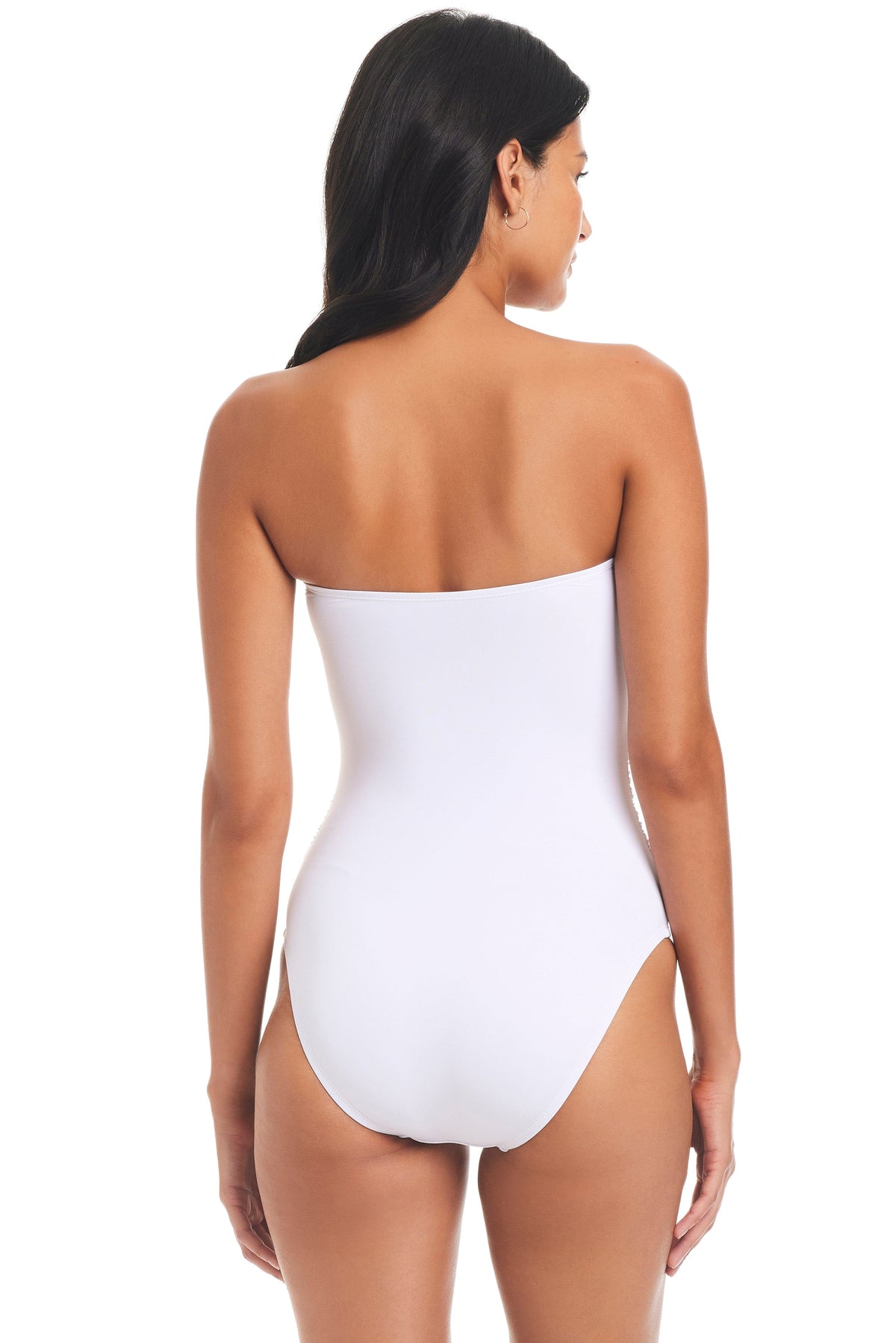 Women's Bleu Rod Kore Twist Bandeau One-Piece Swimsuit in white, featuring a sleek, premium design with a twist detail.
