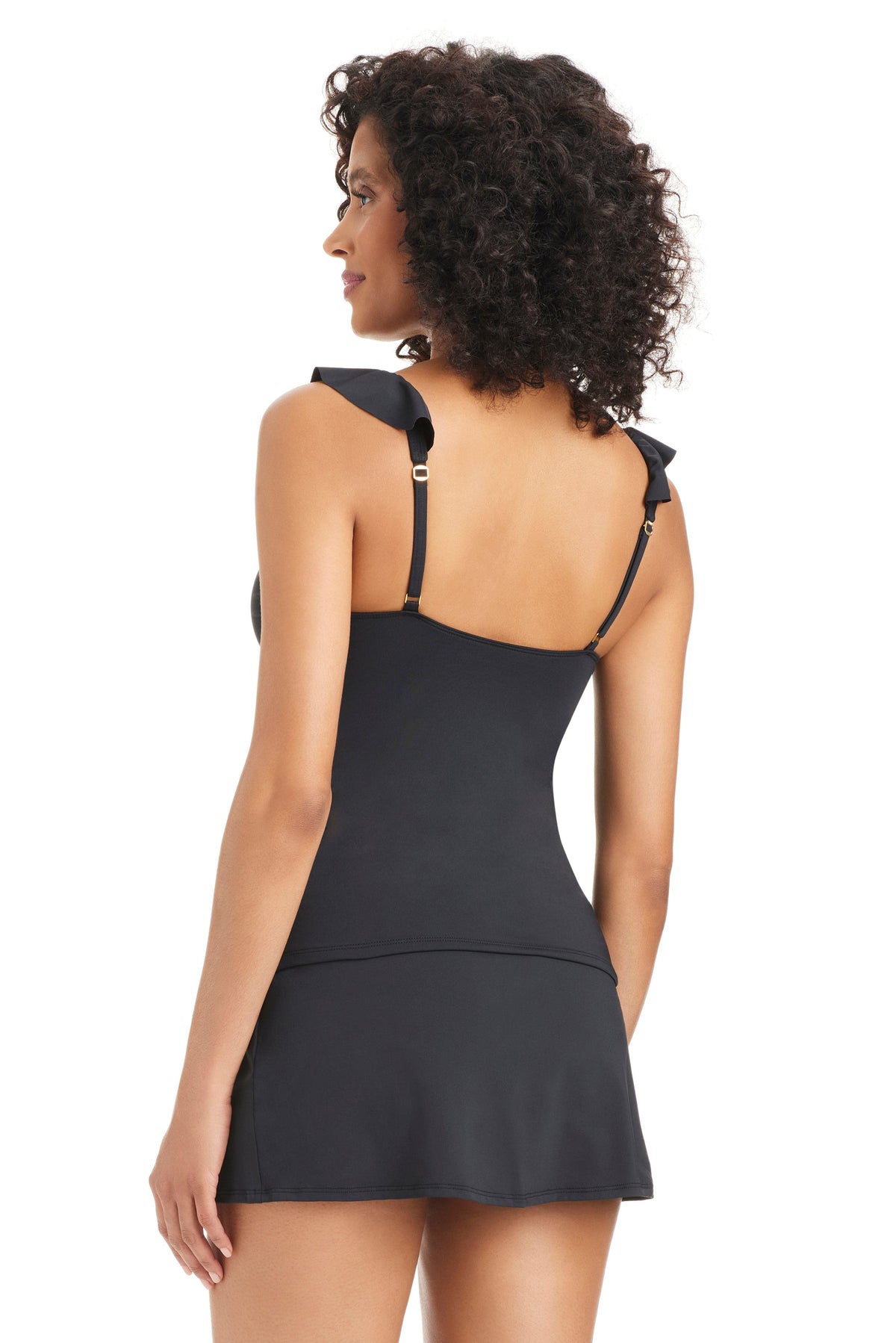 Blue Bleu Rod The Kore Collection ruffle scoop neck tankini top, stylish swimwear with ruffle details and comfortable fit.