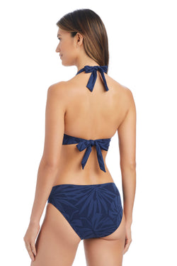 Bleu Rod Tropical Tango Banded Halter Bikini Top with adjustable straps and tropical print fabric.