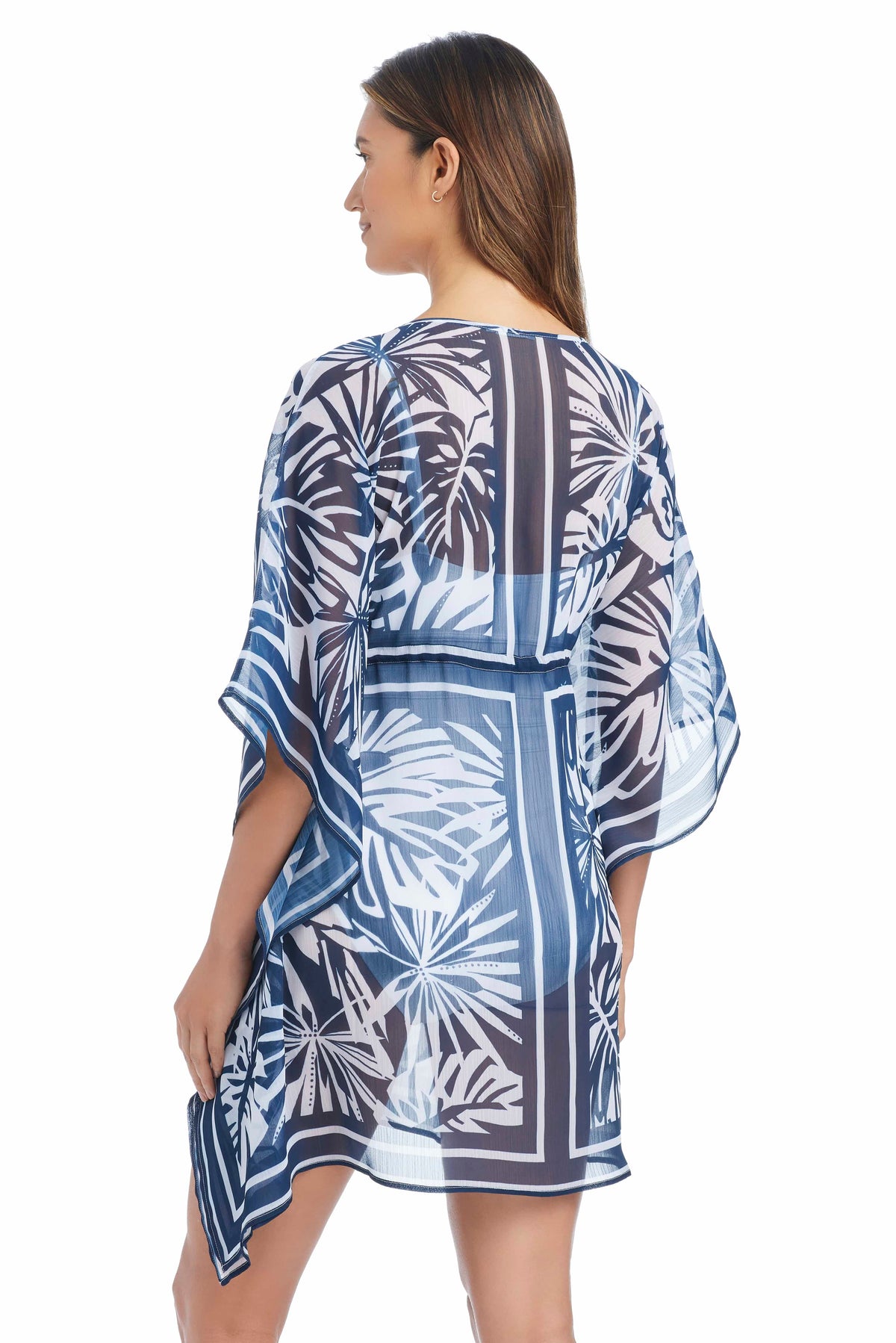 Blue Bleu Rod Tropical Tango caftan cover-up with vibrant tropical print, lightweight fabric, and relaxed fit for beach or poolside wear.