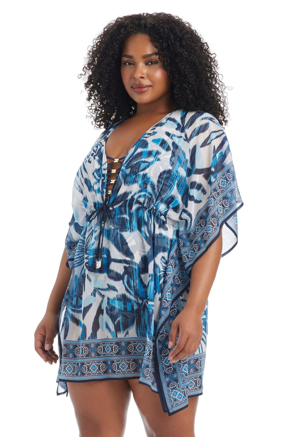 Bleu Rod Beattie Plus Size Turning Tides 3/4-Sleeve Cover-Up Caftan - Multi - 2X Bleu Rod Beattie Plus Size Turning Tides 3/4-Sleeve Cover-Up Caftan - Multi - 2X