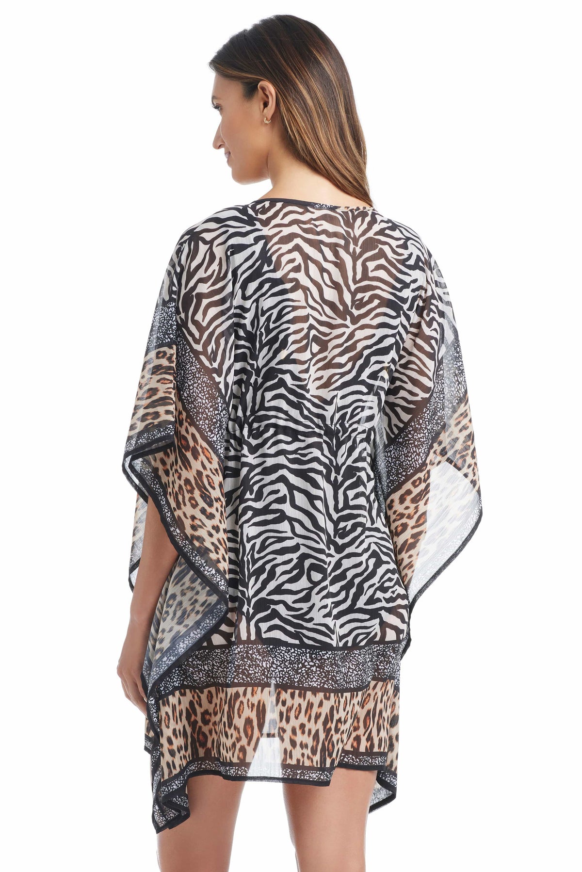 Blue and white patterned Caftan coverup by Bleu Rod, lightweight and flowy, perfect for beach or poolside wear.