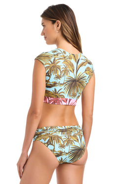 White Lotus Crop Top Bikini Top by Bleu Rod, featuring a stylish white crop top bikini design with adjustable straps.