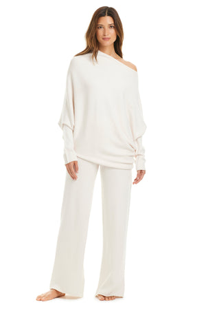 Milano Asymmetrical Long Sleeve Sweater Cover Up in White