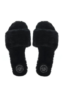 The Averie Black Faux Fur Slides - Bleu Rod Beattie