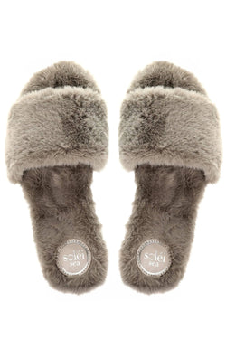 The Averie Mink Faux Fur Slides - Bleu Rod Beattie
