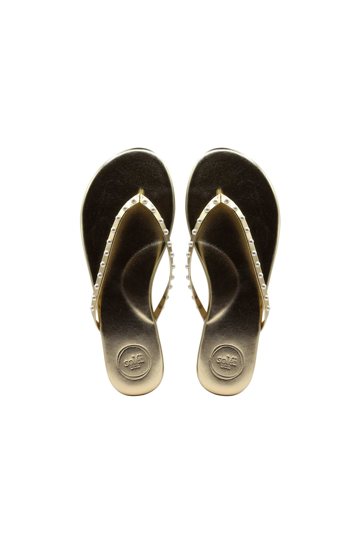 The Indie Sandal in Solid Metallic Gold with Pearls