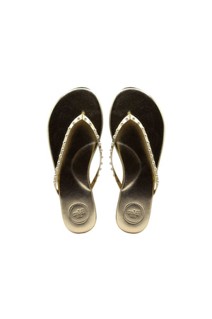 The Indie Sandal in Solid Metallic Gold with Pearls