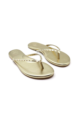 The Indie Sandal in Solid Metallic Gold with Pearls