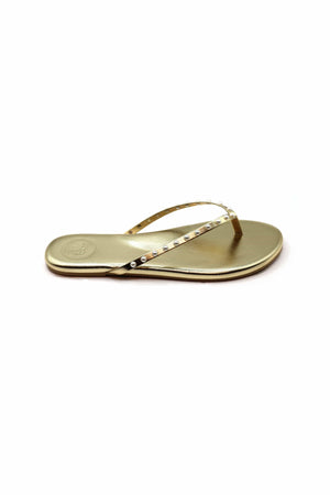 The Indie Sandal in Solid Metallic Gold with Pearls