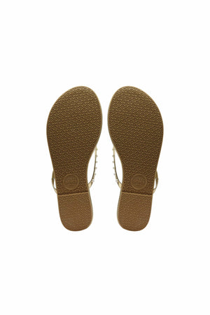 The Indie Sandal in Solid Metallic Gold with Pearls